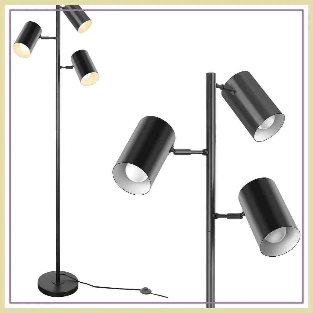 

Black Tree Floor Lamp with 3 Adjustable Lights, Farmhouse Standing Lamp with 9W E26 LED Bulbs for Living Room
