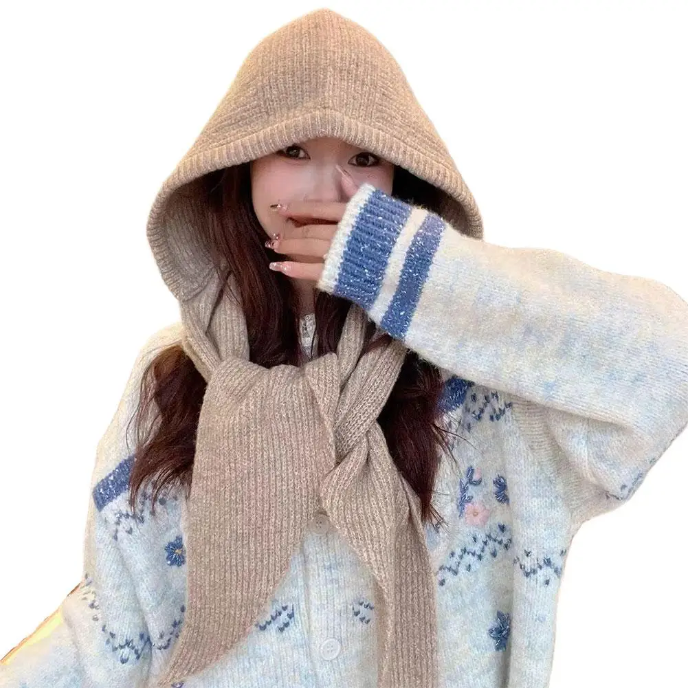 Y2K Knit Balaclava Hat for Women One-Piece Hooded Scarf Thickened Winter Warmth Covers Ears & Neck Korean Fashion Trend