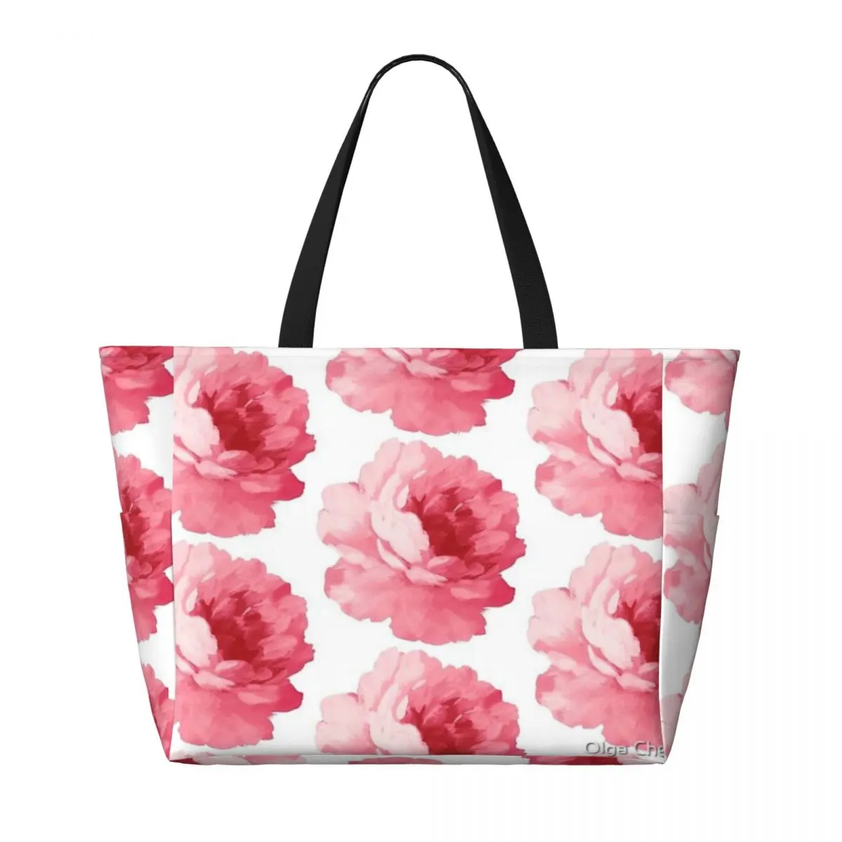 Borsa da viaggio da spiaggia con peonia rosa fiore, borsa tote Borsa a tracolla sportiva per lo shopping personalizzabile Modello multi-stile