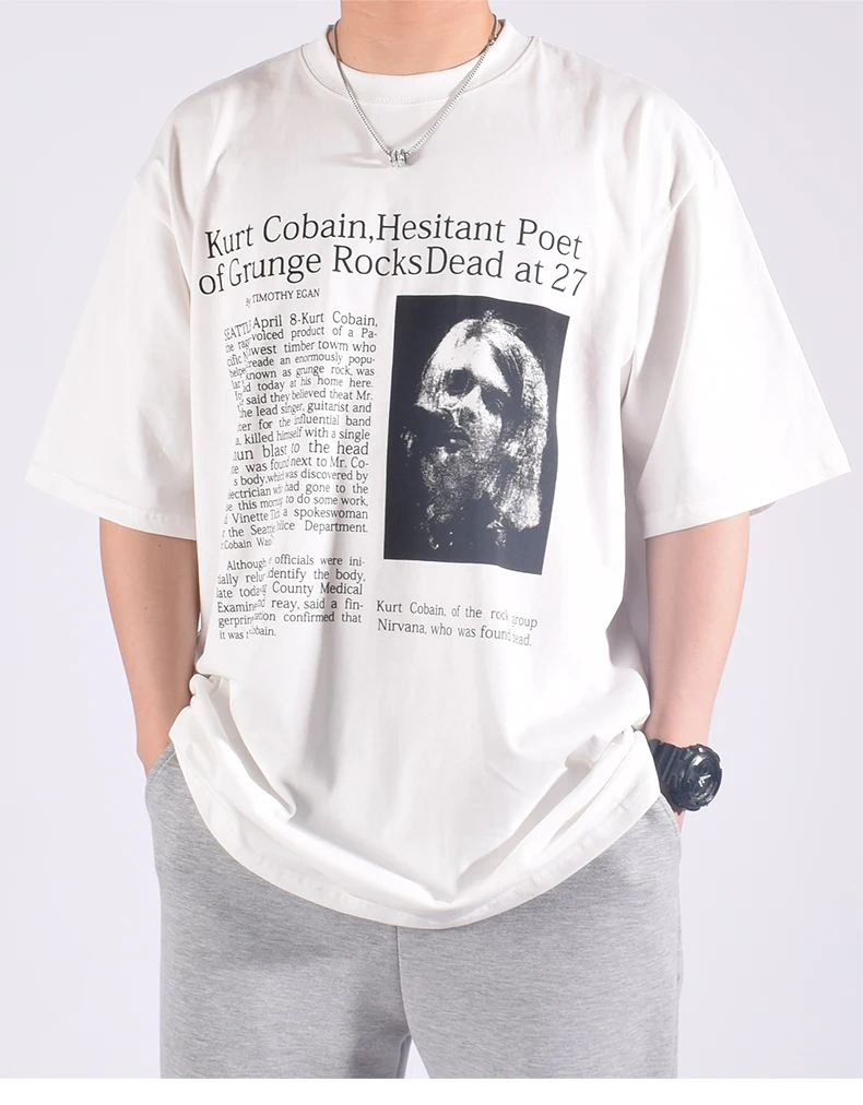 Główna ulica zespół rockowy Cobain Heavyweight krótki rękaw bardzo duża luźne codzienne czyste modna bawełniana modne T-shirt męski