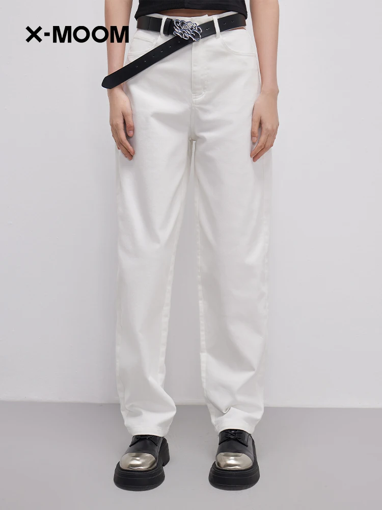 

Slimming Straight Leg White Denim Jeans Women's Spring New Sle Hollow out Waist Cotton Stretch l Waist Zipper Closure