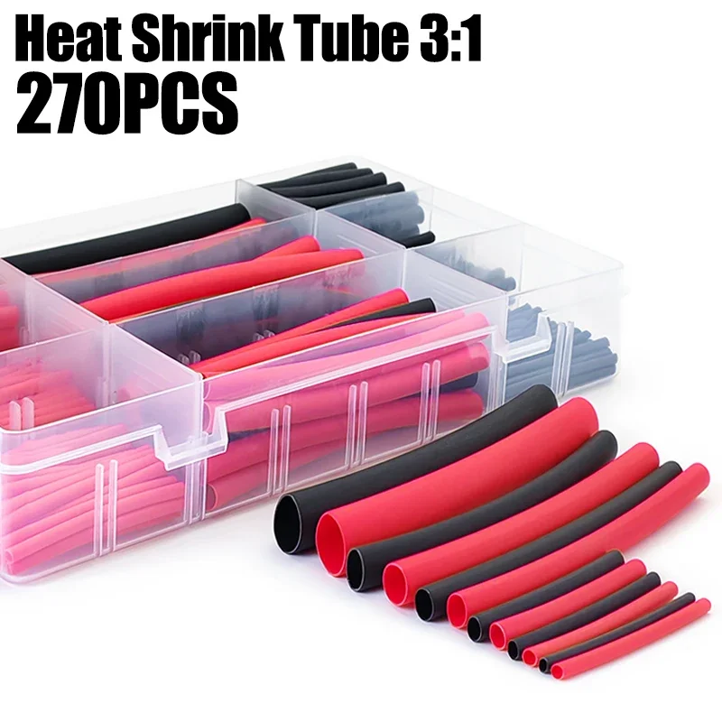 270Pcs Tear Resistant Polyolefin Pipe 3:1 Shrink Ratio Insulated Sleeve Power Cord Breakpoint Splicing Repair Protective Cover