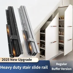 2025 Newest 24 Inch Upgraded Stair Slide Rail with Damping Buffer Bottom 16 Inch Heavy-duty Support Bottom Three Section Tracks