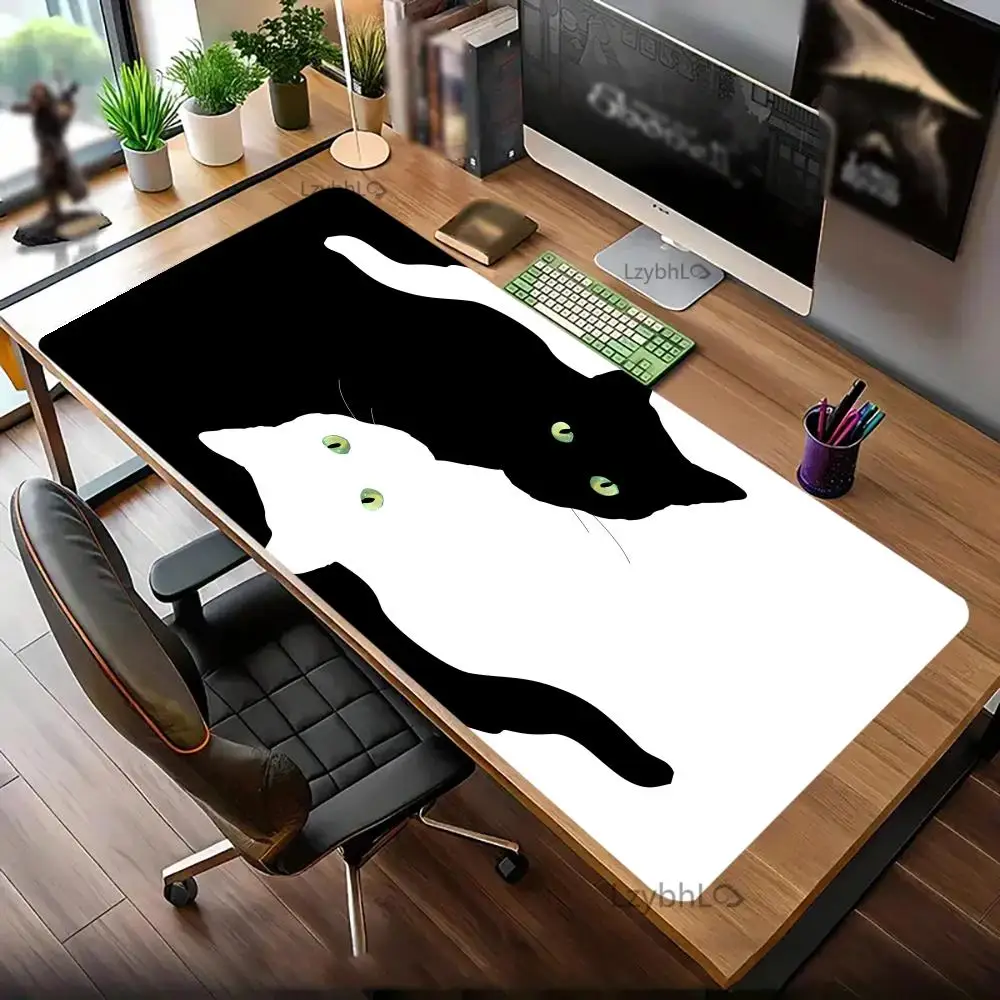 

Funny black cat Mouse Pads Cute Cat Computer XXL Rubber Mausepad Company Desk Pads 900X400mm Large Kawaii Office Accessories Rug
