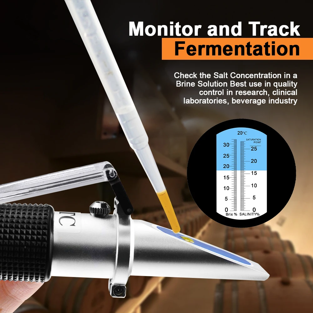 

2-in-1 Brix Salinity Refractometer Dual Scale 0-32% Brix & 0-28% Salinity with ATC Sodium Chloride in Food Salt Seawater Brine
