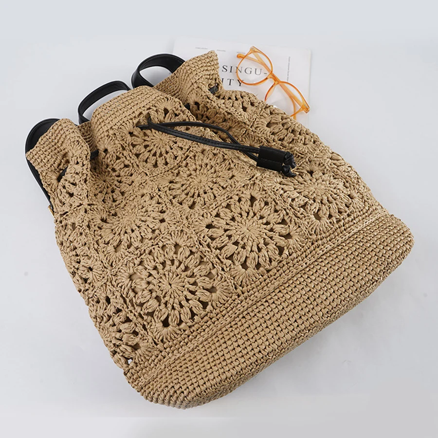Straw Drawstring Backpack Summ - Embroidery Bali review and price