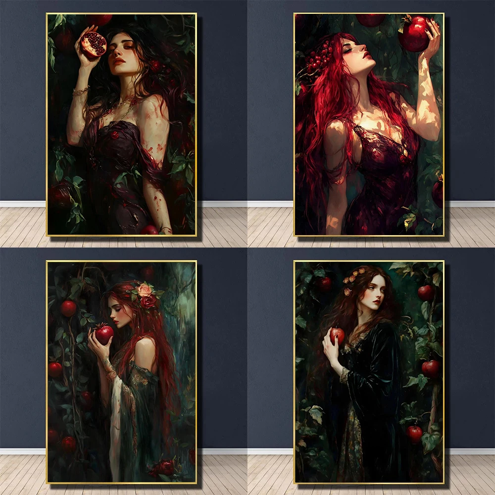 Gothic Dark Academy Greek Goddess Dark Goddess Art Portrait Posters Canvas Oil Painting Living Room Gallery Wall Decoration