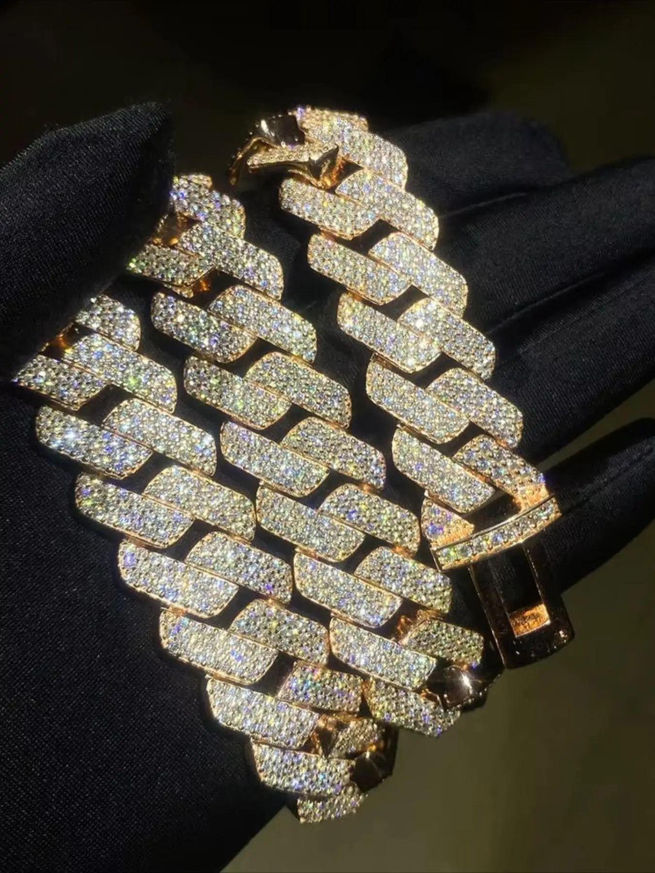 Custom Rap Jewelry 3 Rows 20mm Gold Plated Miami Hip Hop Diamond Necklace VVS Diamond Cold Light Unisex Luxury Cuban Chain