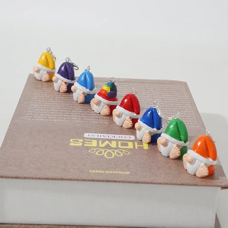 Christmas Colorful Miniature Gnomes Keychain Accessories Home Decoration Figurine Fairy Garden Gnomes Girl Gifts Jewelry 2023