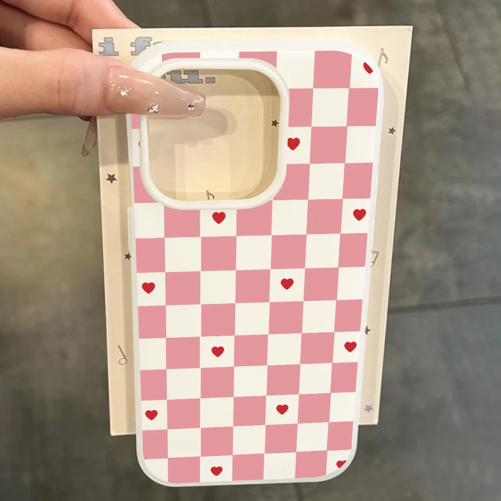 für iPhone 17 16 14 15 11 12 13 Pro Max 8 15 16 Plus 17 Air Hüllen Niedliches Herz-Karomuster Handyhülle Stoßfeste Silikonhülle – Detail 4