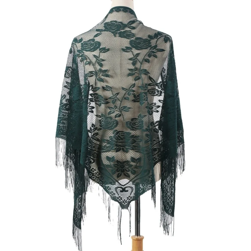 

Tassel Patchwork Women Tulle Shawl With Tassel V-Neck Cardigans Evening Prom Cape Multicolored Hollow Chapel Scarf Cosplay