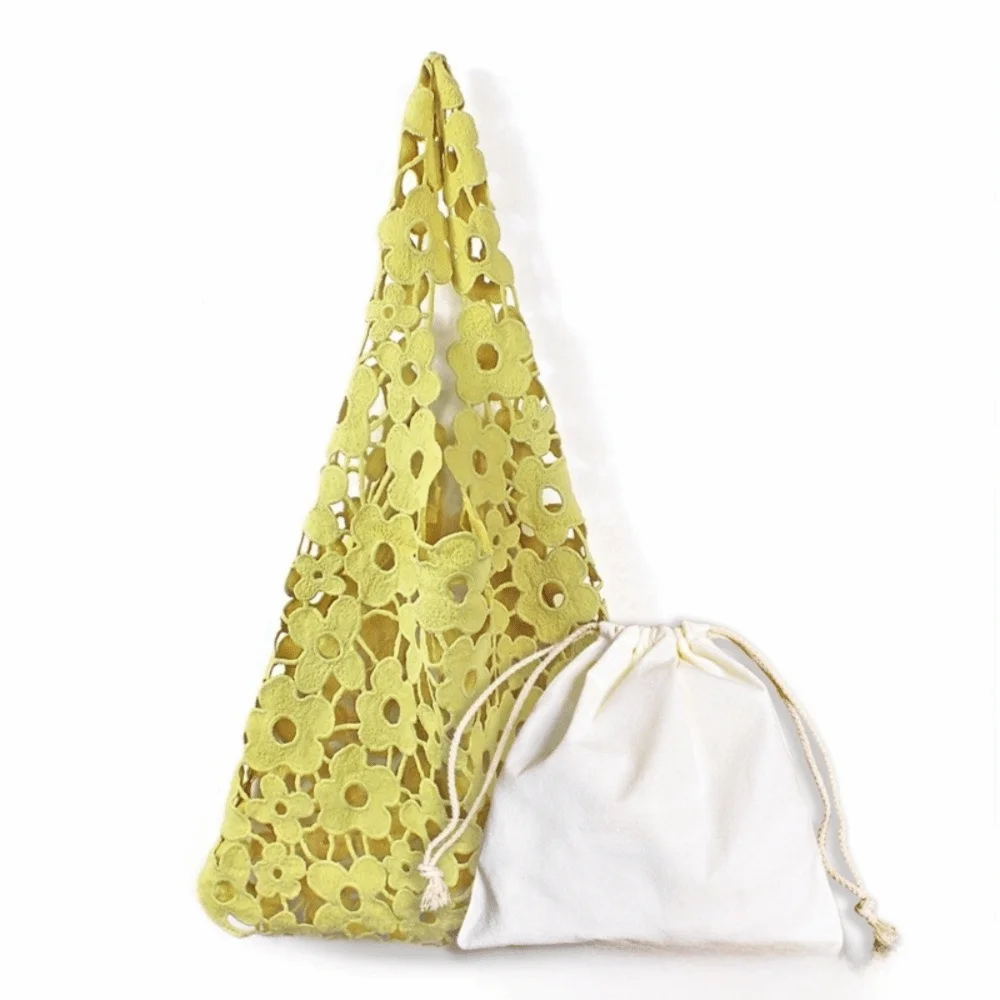 

Vintage Woven Flower Tote Bag Soft Large Capacity Hollow Out Embroidered Handbag Has Inner Pocket Polyester Fiber