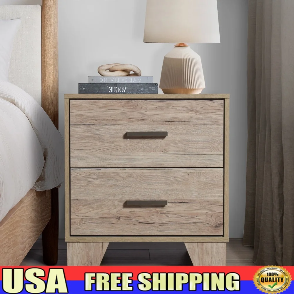 

Modern 2 Drawer Nightstand Solid Engineered Wood Smooth Metal Slides Bedroom Storage Easy Assembly Classic Design Furniture