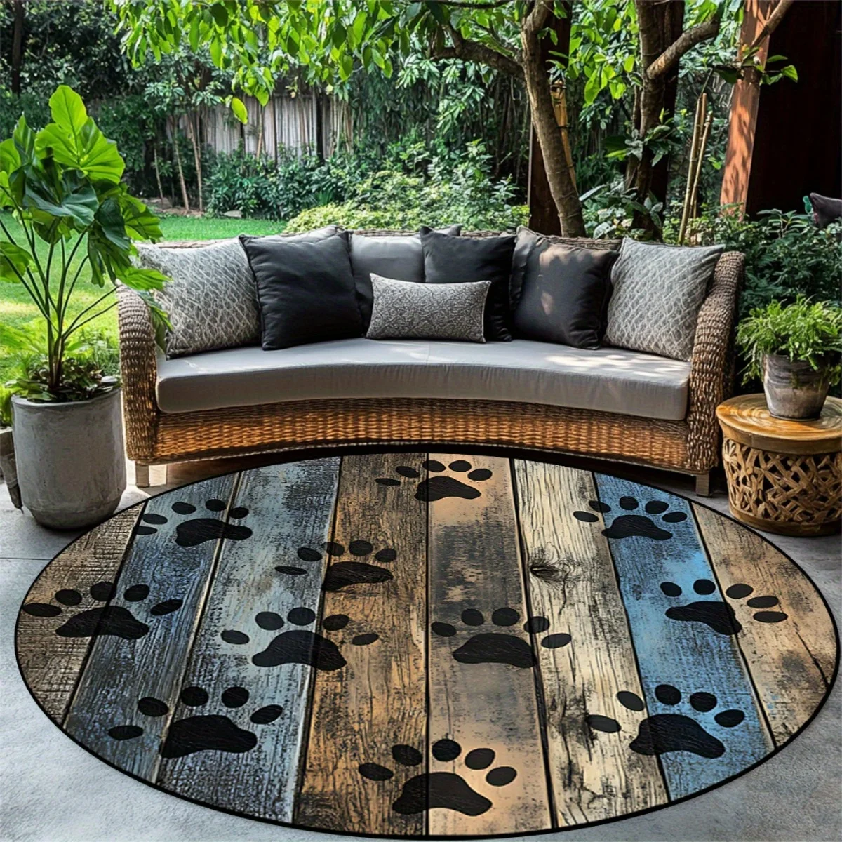 

1pcs Cute Dog Paw Print Pattern Durable Round Rug, Crystal Velvet Fabric, Suitable for Bedroom Living Room Decoration