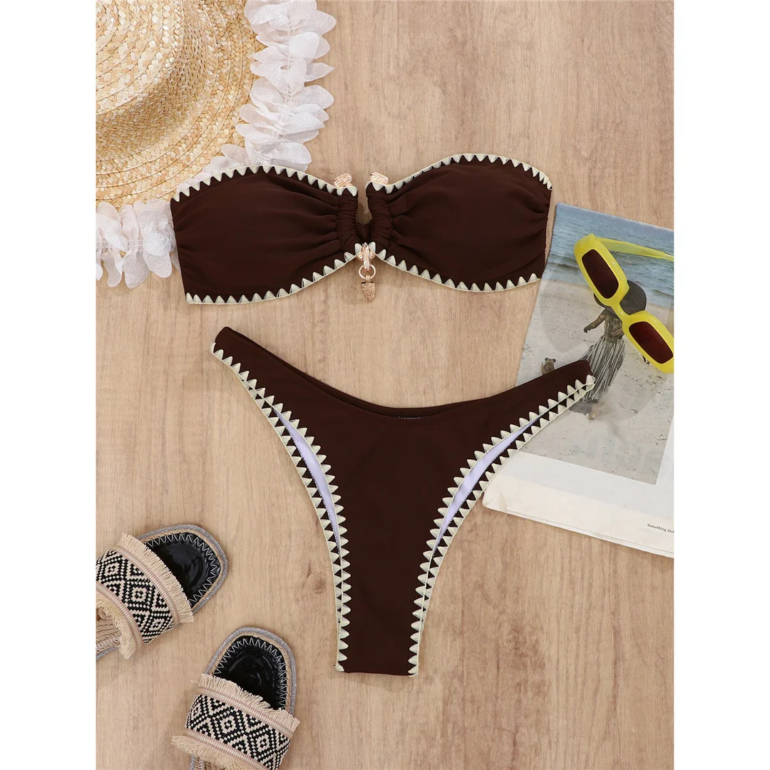 Sexy Bandeau-Bikini, Damen-Badeanzug, zweiteiliges Bikini-Set, brasilianischer Schnitt mit hohem Beinausschnitt, Badebekleidung, Badeanzug, Modell V7913. – Detail 6