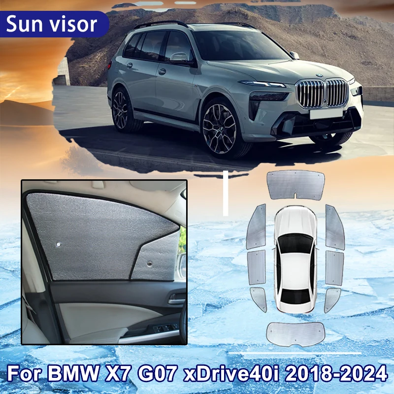 BMW X7 G07 2018 ~ 2024 2022 2023 xDrive40i 용 자동차 태양 쉐이드, 전면 유리 측면 창문 햇빛가리개 보호, 풀 커버리지 햇빛가리개