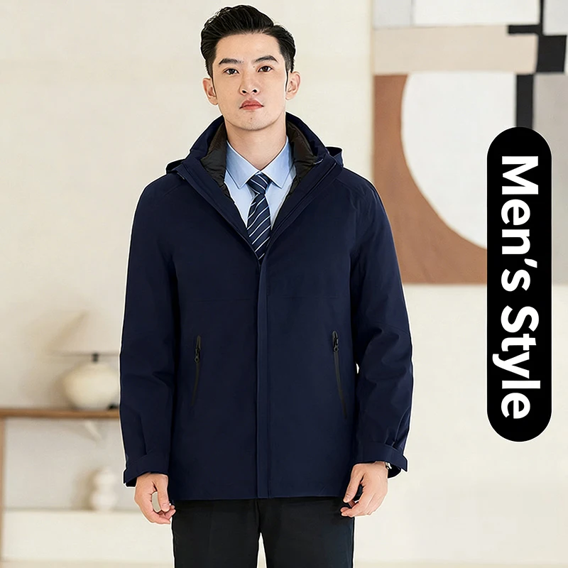 

Men's Hooded Windbreaker Detachable Down Liner Waterproof Warm Outdoor Jacket