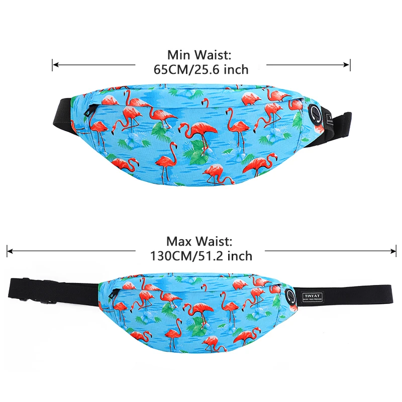 TINYAT Simple Printing Waterproof Waist Pack Large Capacity Flamin Multi-compartment Gym Packs Running Hiking Outdoor Sports Use