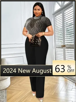 Elegante Overalls und Strampler für Frauen, O-Ausschnitt, kurze Ärmel, Perlen, hohe Taille, luxuriöses weibliches Geburtstags-Dinner-Party-Overall-Outfit