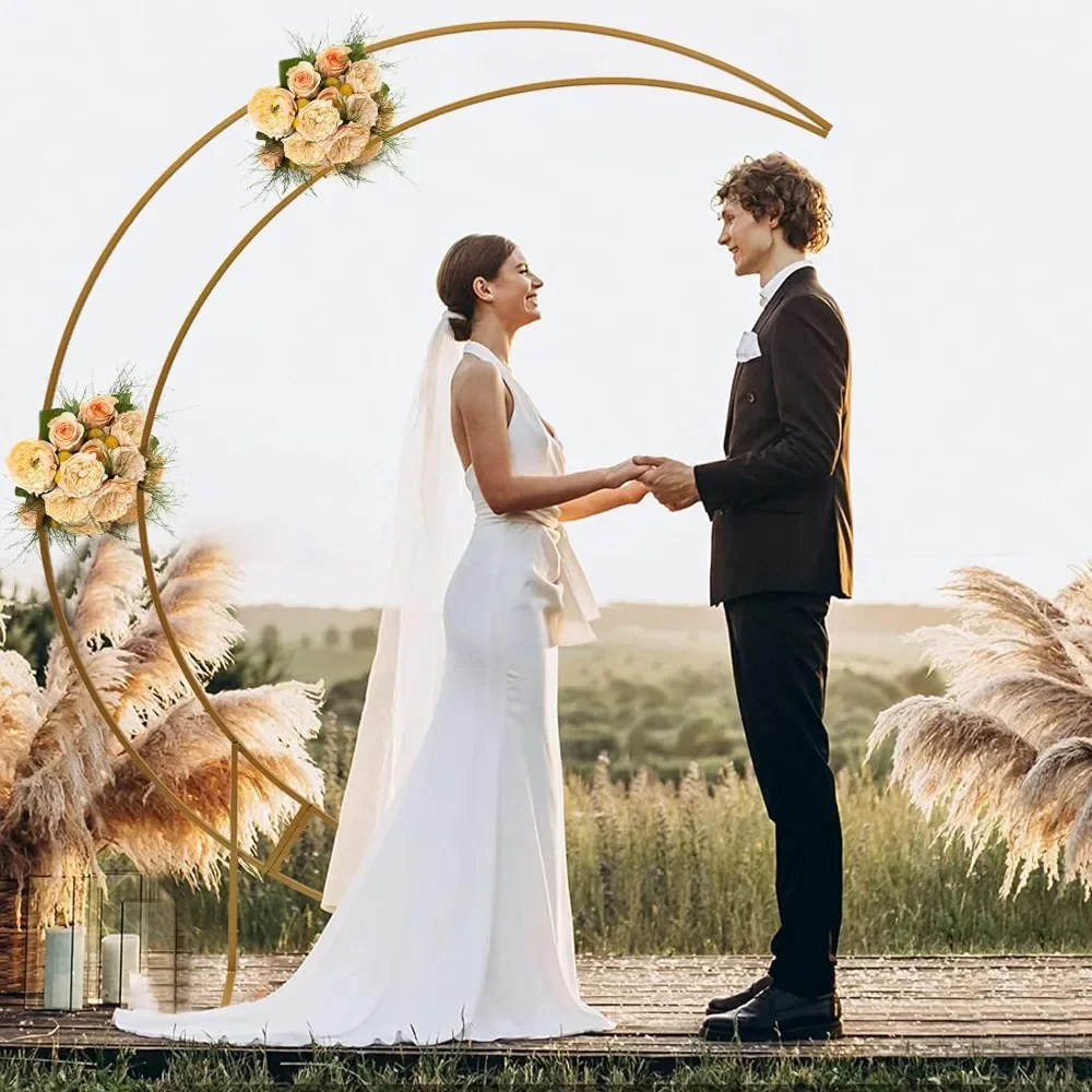 Suporte para arco de casamento com base retangular, 7,5 pés-dourado, estrutura de balão de flor curvada em arco de casamento em aço carbono