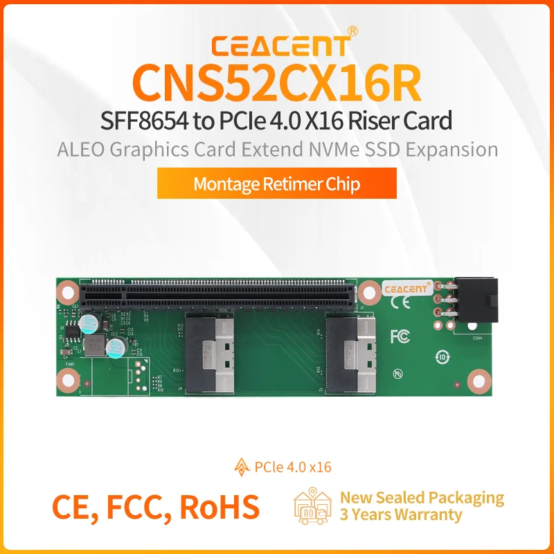 

CNS52CX16R 2-Port SlimSAS SFF-8654 8i to PCIe4.0 x16 Adapter, PCIe slot extend for PCIe Gen4.0 GPU/Network Card