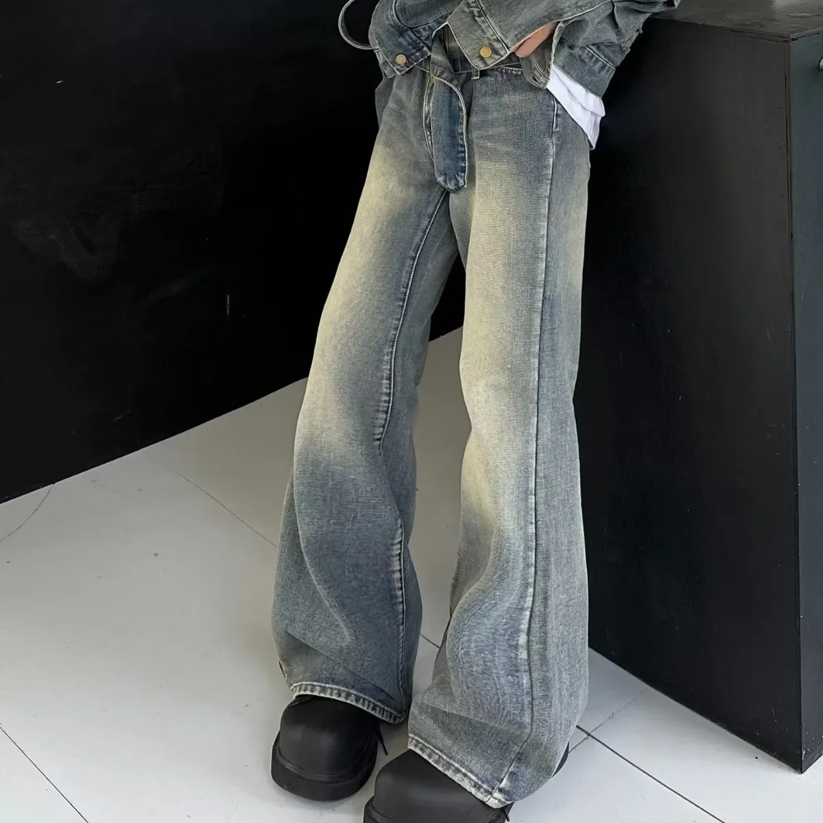 Fashionable Jeans For Men Women Spring Autumn New Arrival Hong Kong Style Ins Trendy Brand Fit Straight Leg Micro Flare Trousers