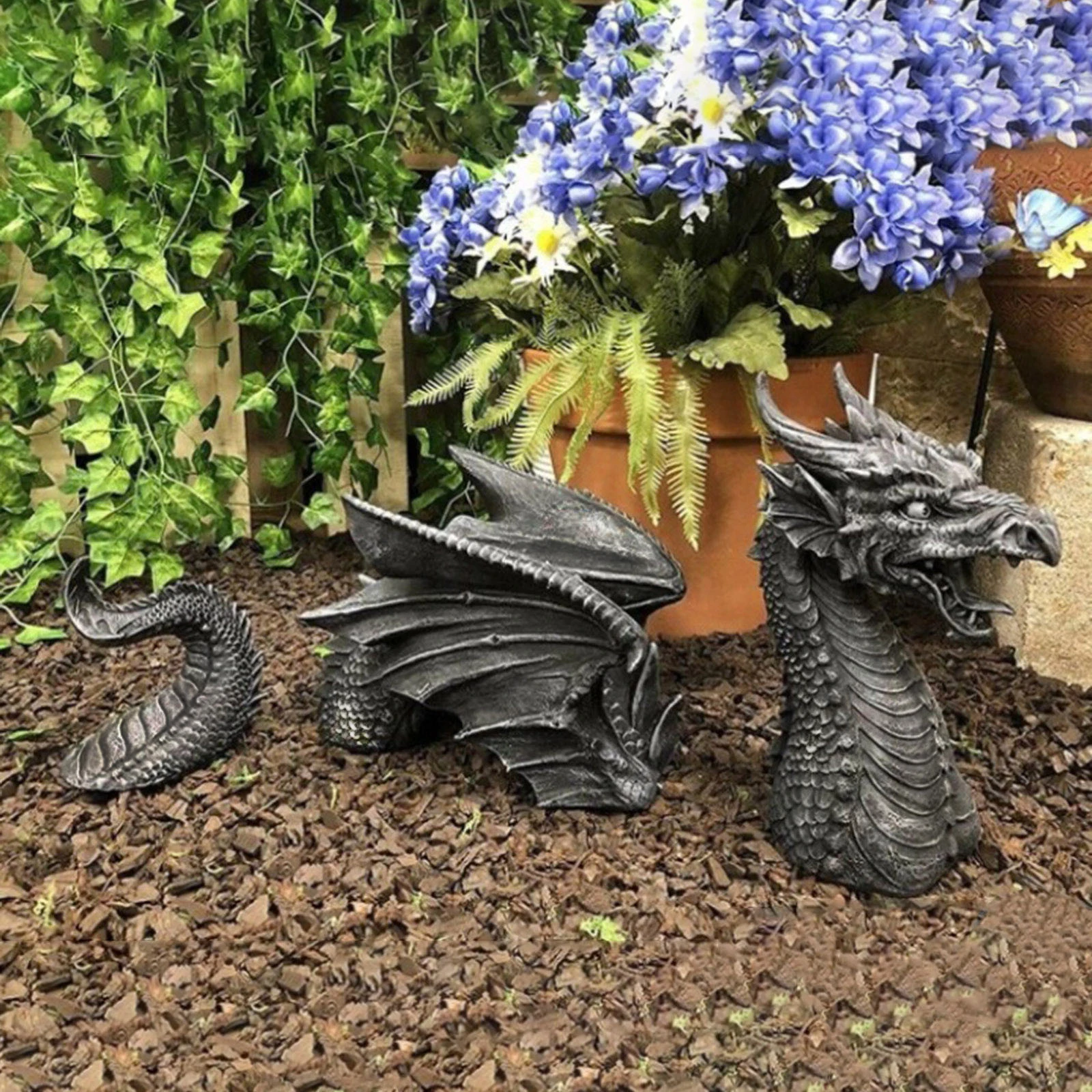 3 pieces/set,resin horticultural dragon ornaments,flying dragon statue garden decorative crafts,office desktop ornaments