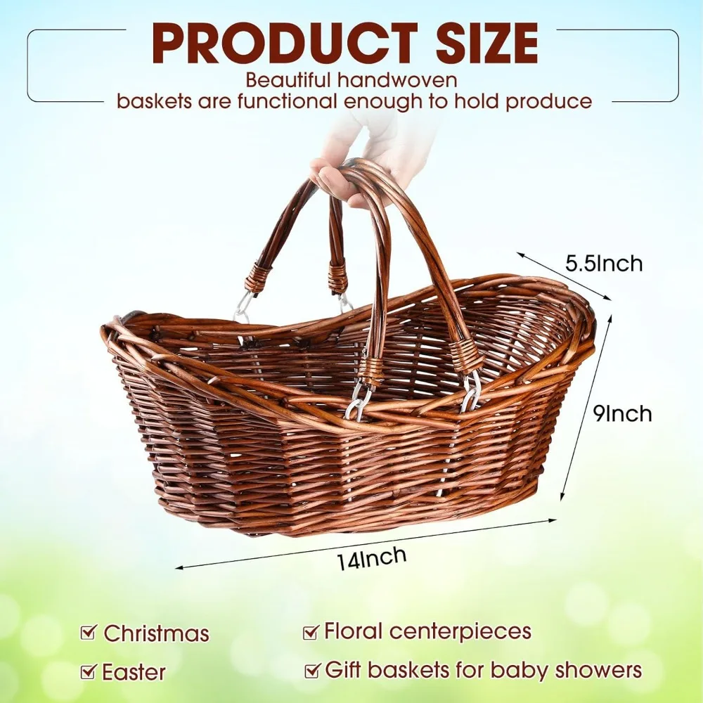 Wesiti 6 Pcs Wicker Picnic Basket with Handle, Hand Woven Harvest Basket Bulk, Wicker Flower Basket for Storage