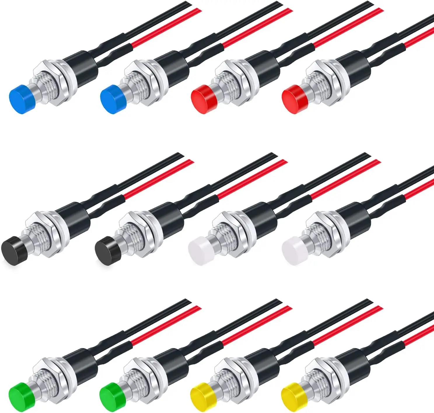 12PCS 12V 250V Momentary Push Button Switch 2 Pins SPST 7mm Normal Open 1A Mini Round Button Switch with Pre-soldered Wires