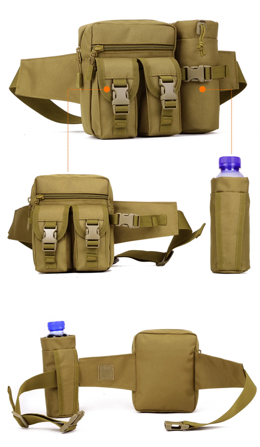 Männer Taille Fanny Pack Taschen Taktische Militärische Camping Reise Wandern Wasser Flasche Klettern Outdoor Sport Klettern Bum Hüfte Gürtel Tasche – Detail 26