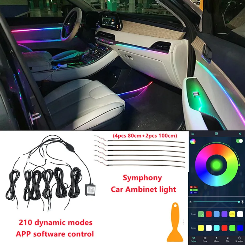 Symphony Car Atmosphere Light RGB 6 In 1 Car Interior Acrylic Light Guide Fiber Optic General Car Decorative Atmosphere Light