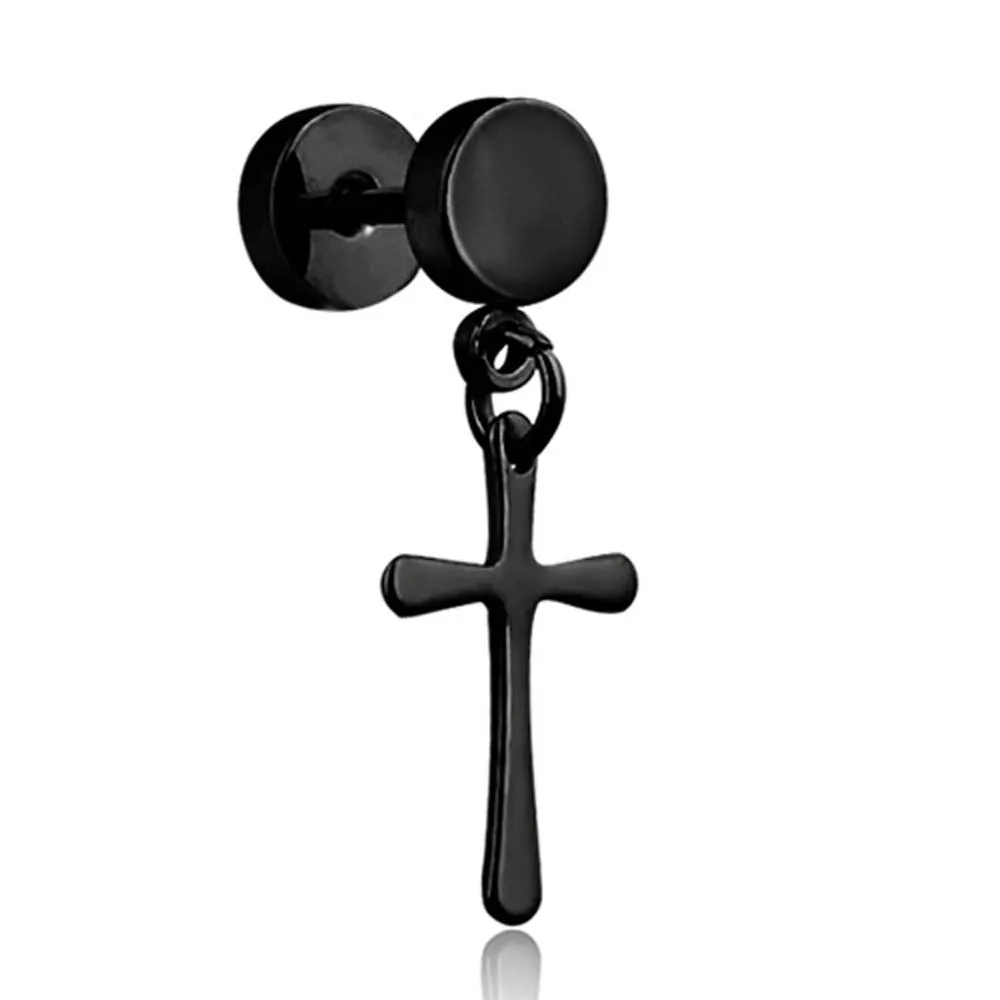 1 pair Punk Black Multiple Styles Stainless/Titanium Steel Stud Earrings For Men and Women Gothic Street Pop Hip Hop Ear Jewelry image 6