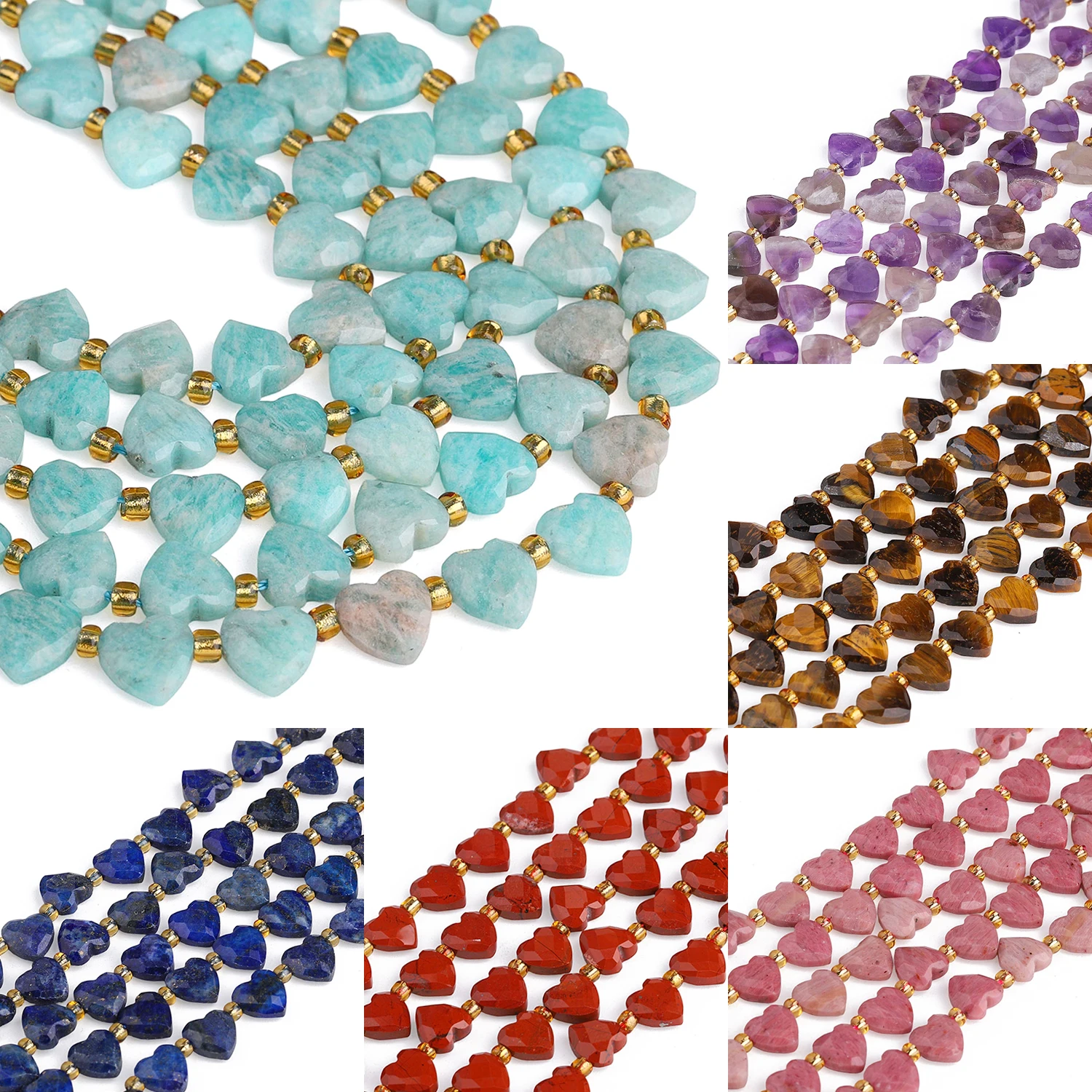 Perles en pierre naturelle facettes en forme de cœur AA+ de 8 mm, rhodonite, aventurine, perles en cristal, perles en vrac pour la fabrication de bijoux, bracelets énergétiques DIY