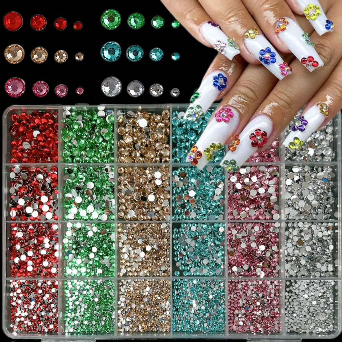1 boîte de perles multicolores en résine à fond plat, décoration Nail Art, strass colorés, breloques pour ongles, pièces de manucure polyvalentes à faire soi-même