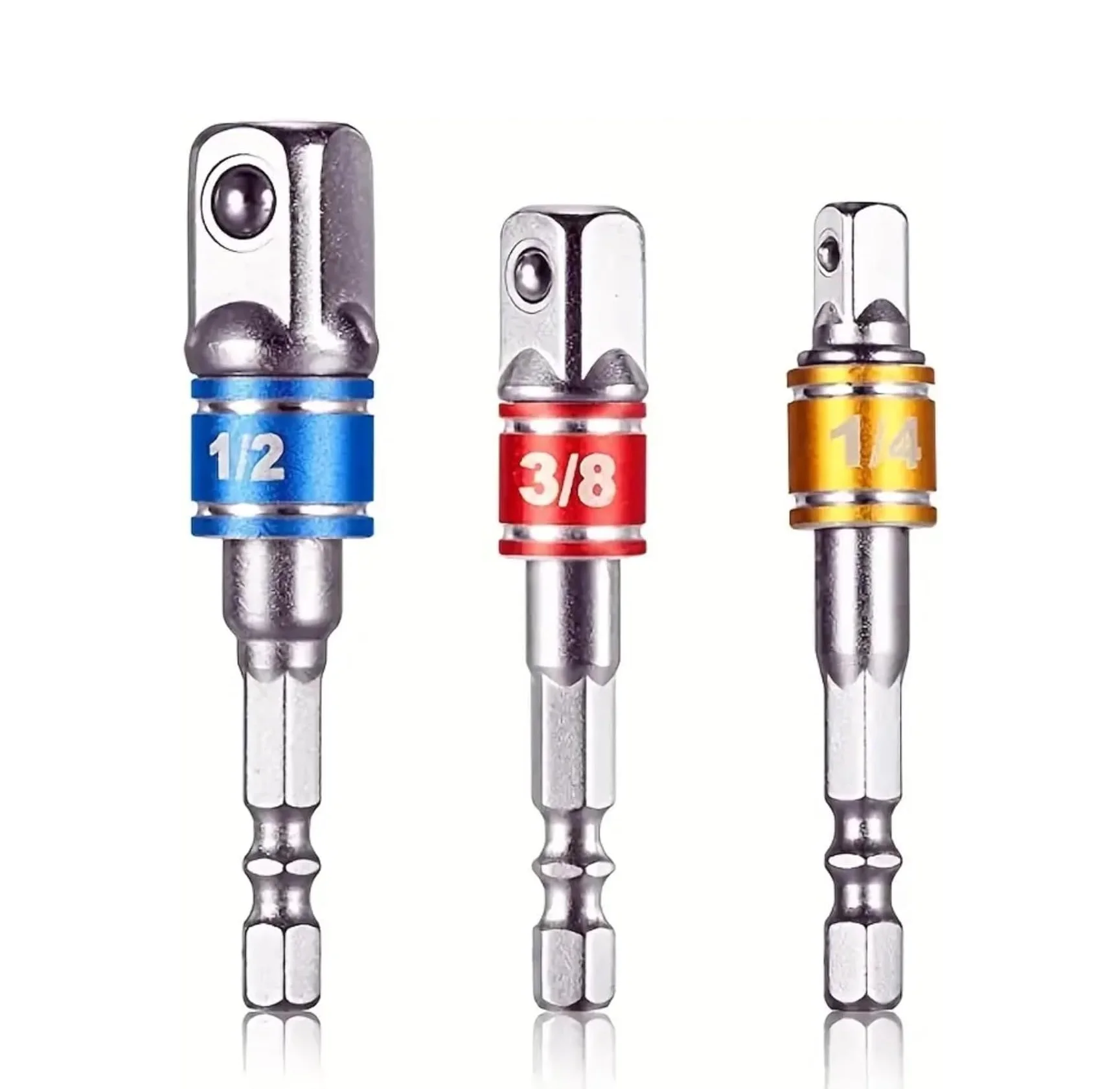 3pcs Impact Socket Adapter Set with Color Coding 1/4