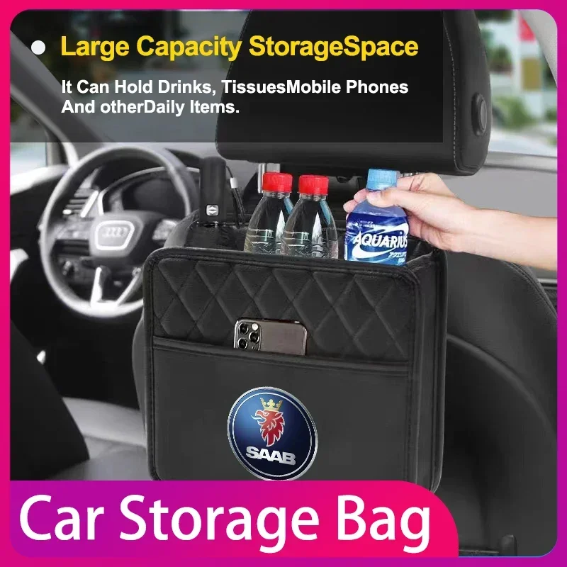 

Car Backseat Multifunction Leather Hanging Storage Bag Interior Accessories For SAAB Scania 93 95 9000 900 9-4X 9-2X 9-X Monster