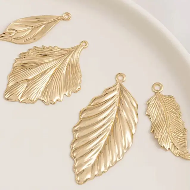 

14K Gold Color Plated Ginkgo Leaf Pendant DIY Handmade Earring & Hairpin Charm Textured Leaf Accessory