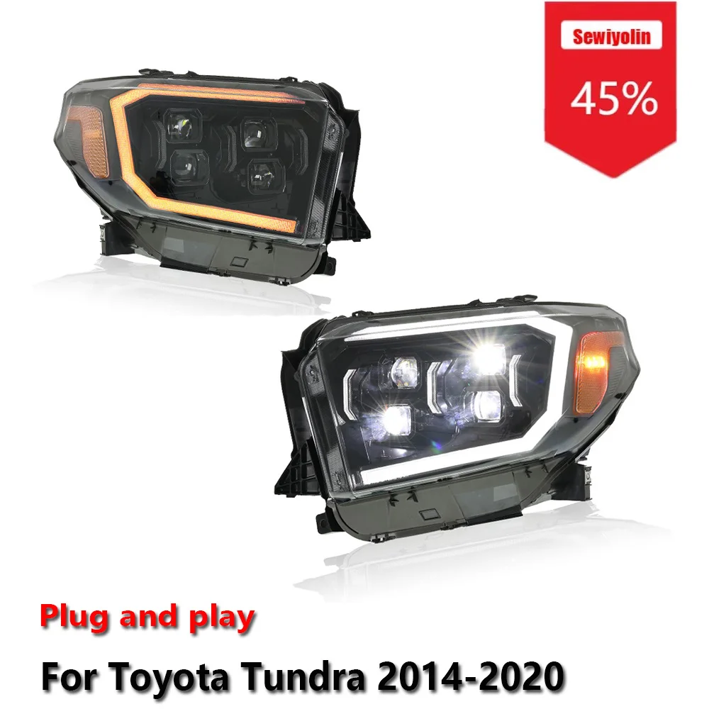 

Sewiyolin автомобильные светодиодные фары в сборе для Toyota Tundra 2014-2020, противотуманные фары DRL, стоп-сигнал поворота, лампа Plug and Play