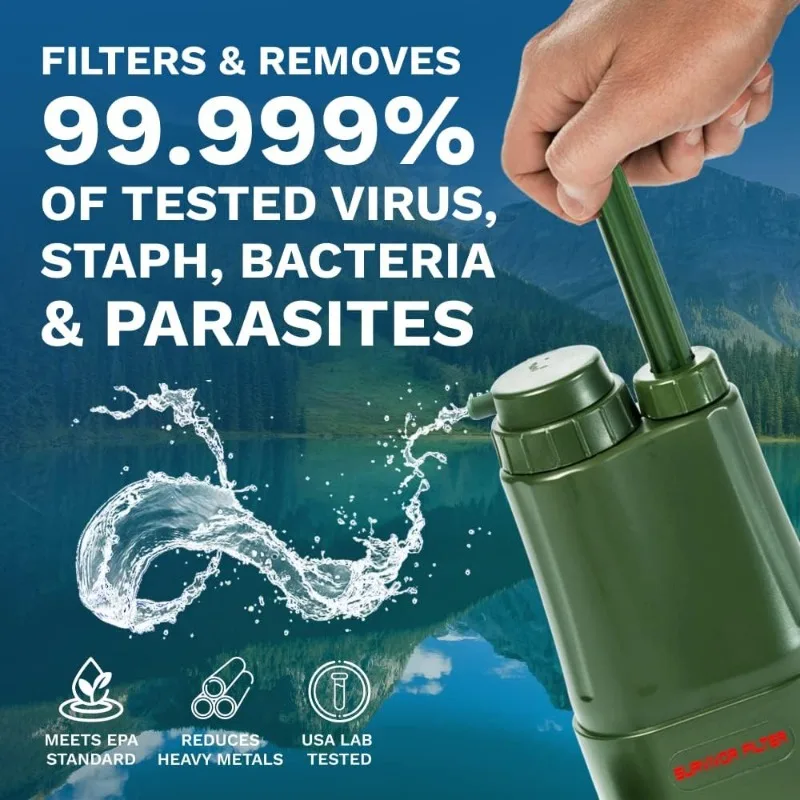 Survivor Filter PRO-bomba de mano, sistema de filtración de agua para acampar, supervivencia, purificador de agua