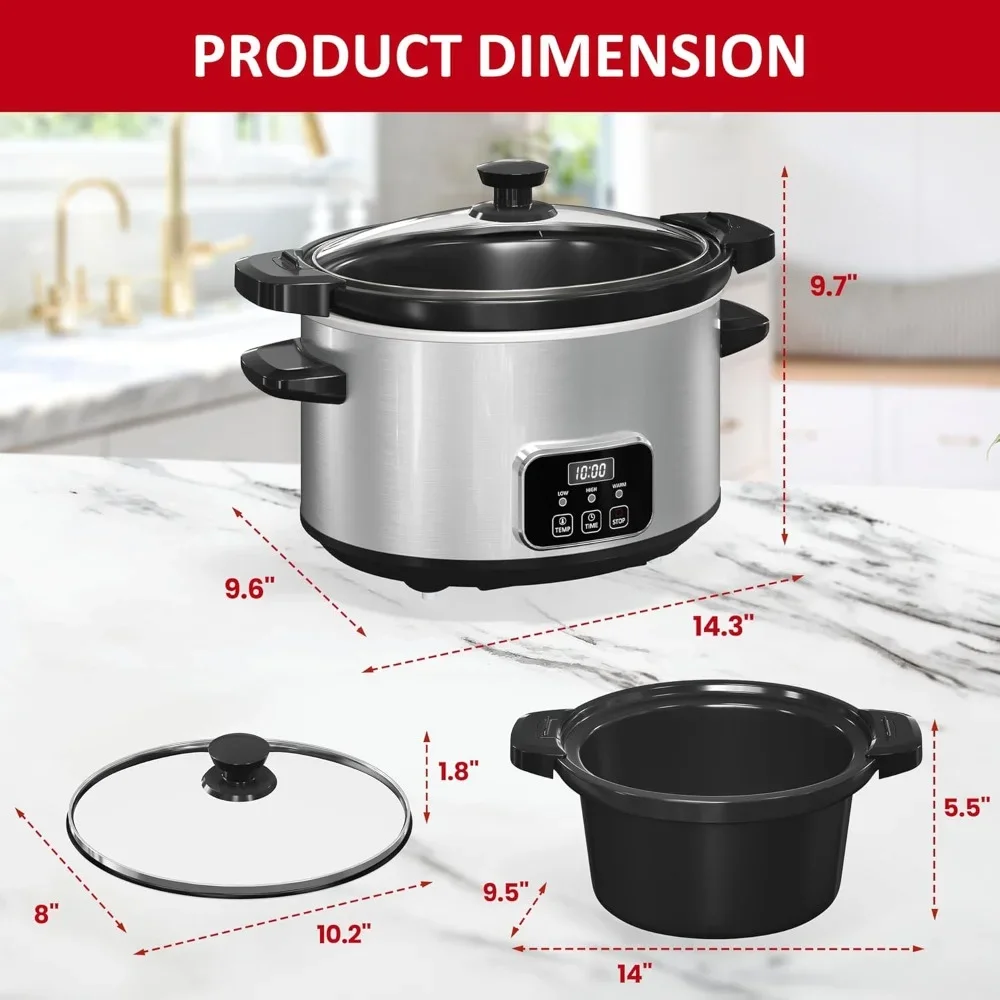 Slow Cooker 4 QT with Locking Lid, 3 Heating Modes & Timer, Safe Removable Ceramic Pot & Glass Lid, Digital Slow Cooker