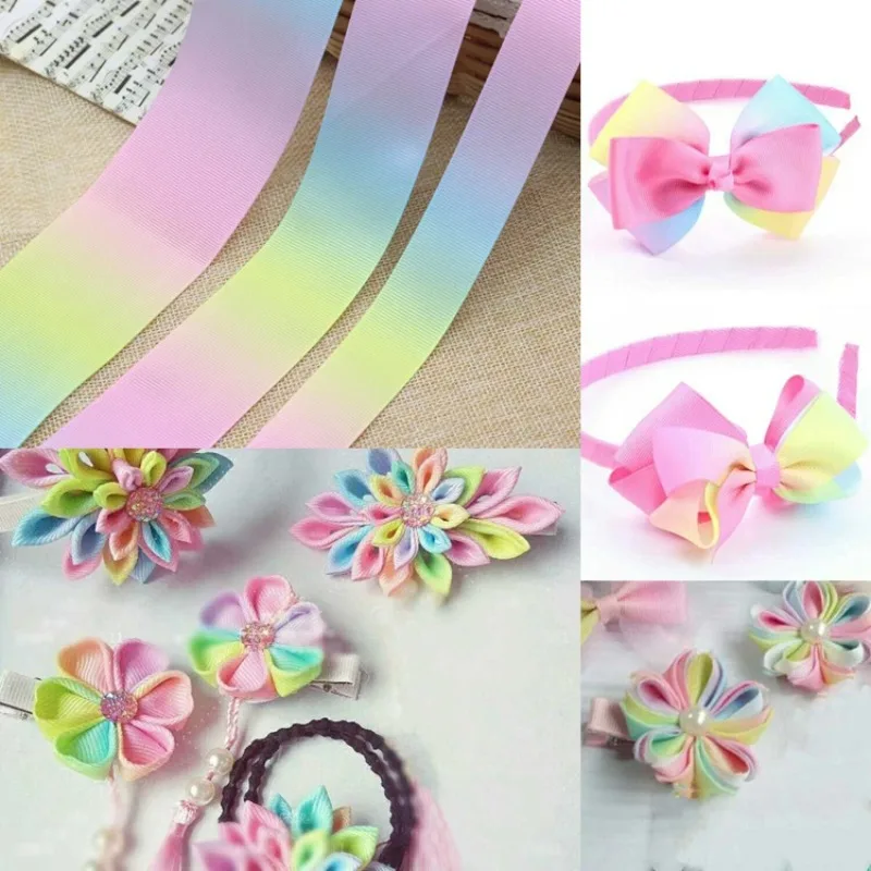 

(5meter/lot) 25mm~75mm Gradient Colors Rainbow Printed Ribbon DIY Clothing Sewing Auxiliary Materials Hair Accessories Material