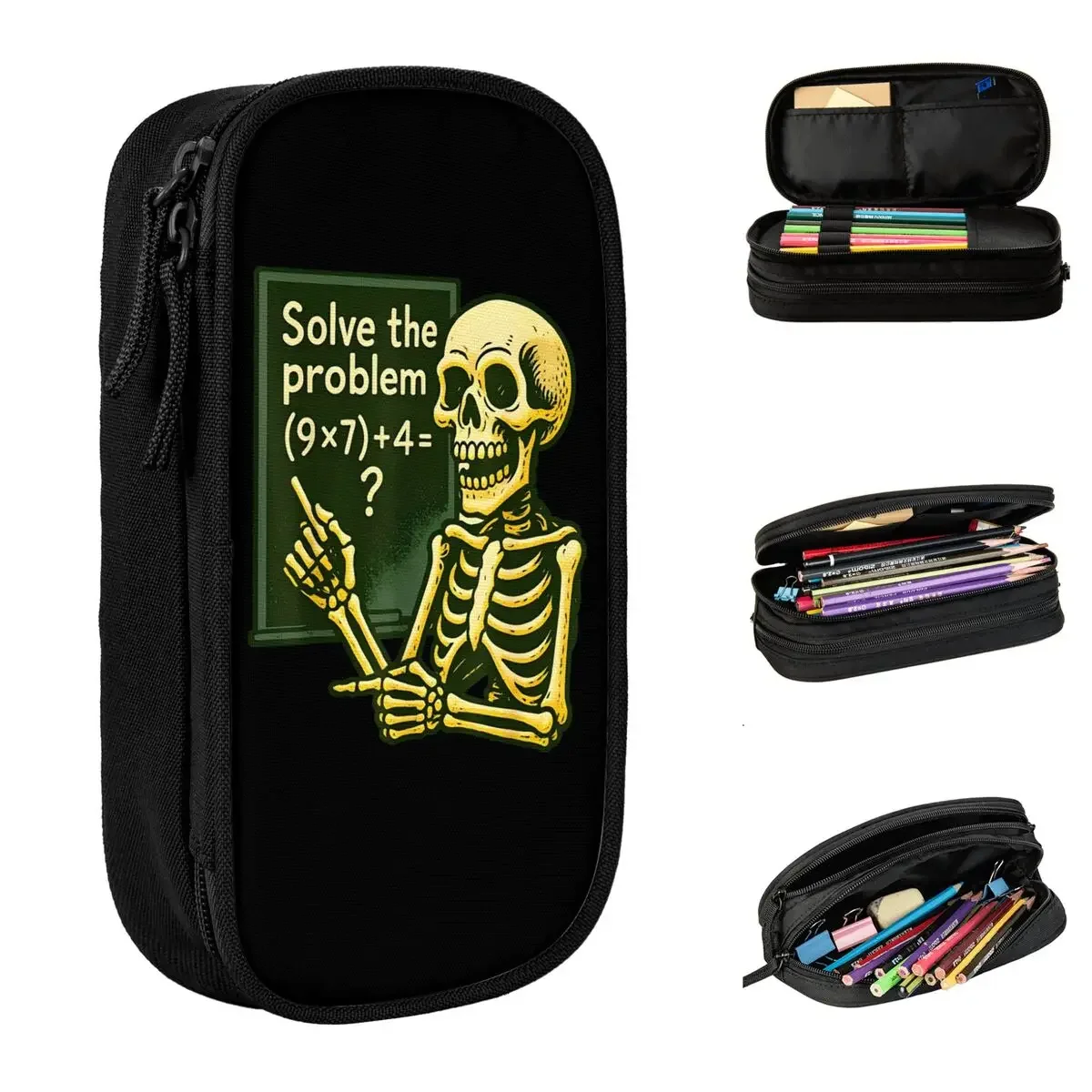 67 Math Six Seven Meme Brainrot Skeleton Pencil Case Pencil Box Pen for Student Large Storage Bag Students School Stationery