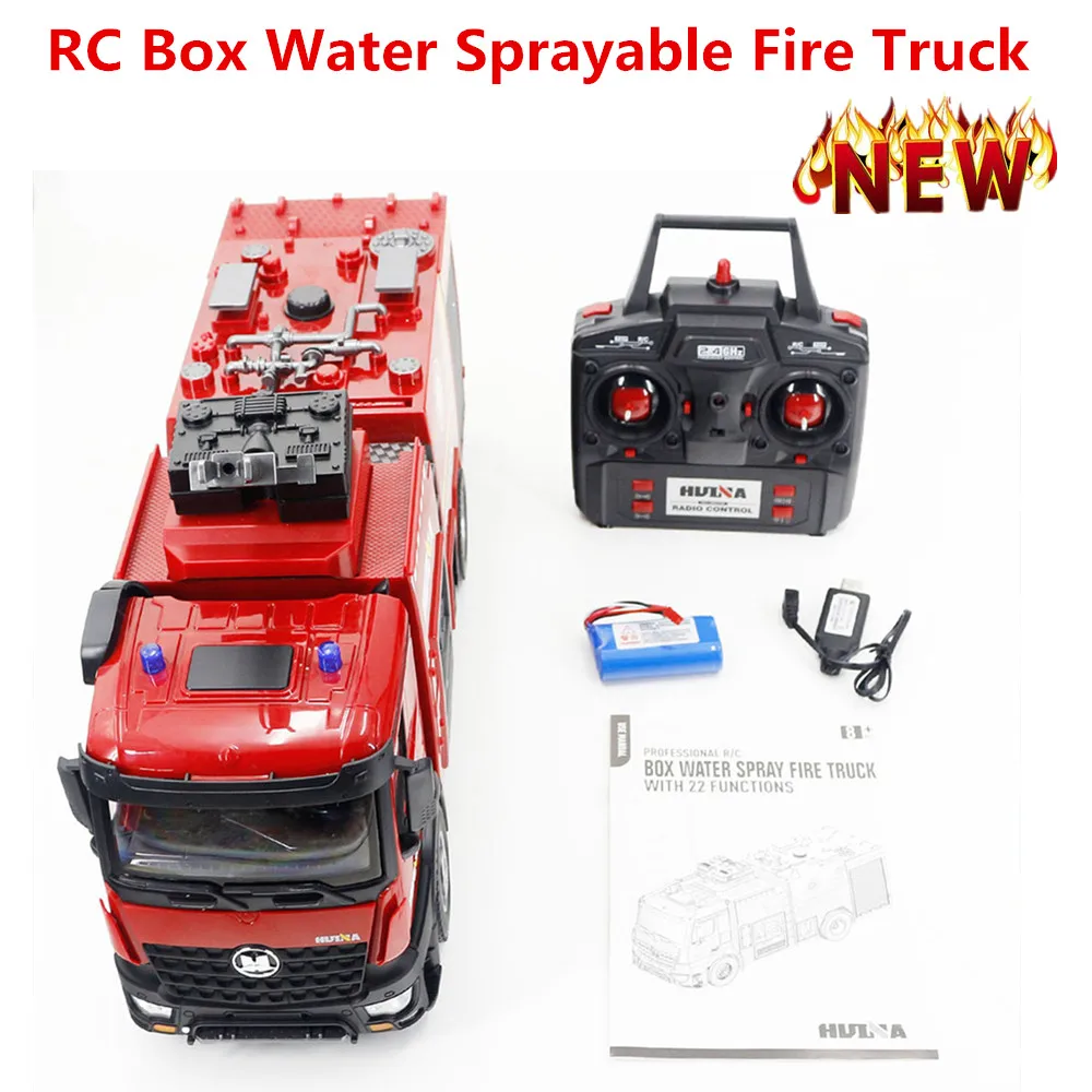 1:14 Remote Control Fire Truck Rechargeable 2.4GHz Firetruck Remote Control Car Model Outdoor Toy Simulated Water Spraying