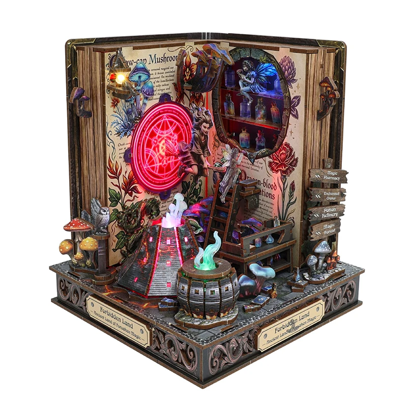 DIY Wooden Forbidden Land Book Nook Figurines Miniatures Kits Mini Magic Casa for Friends Christmas Gifts Home Decor Crafts