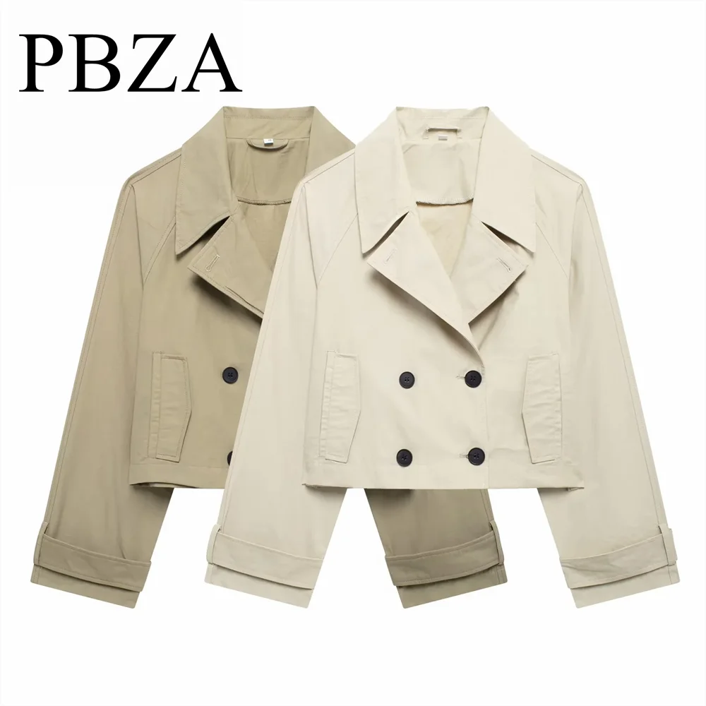 

Autumn new product women's suit collar windbreaker style long sleeved double breasted elegant jacket short jacket