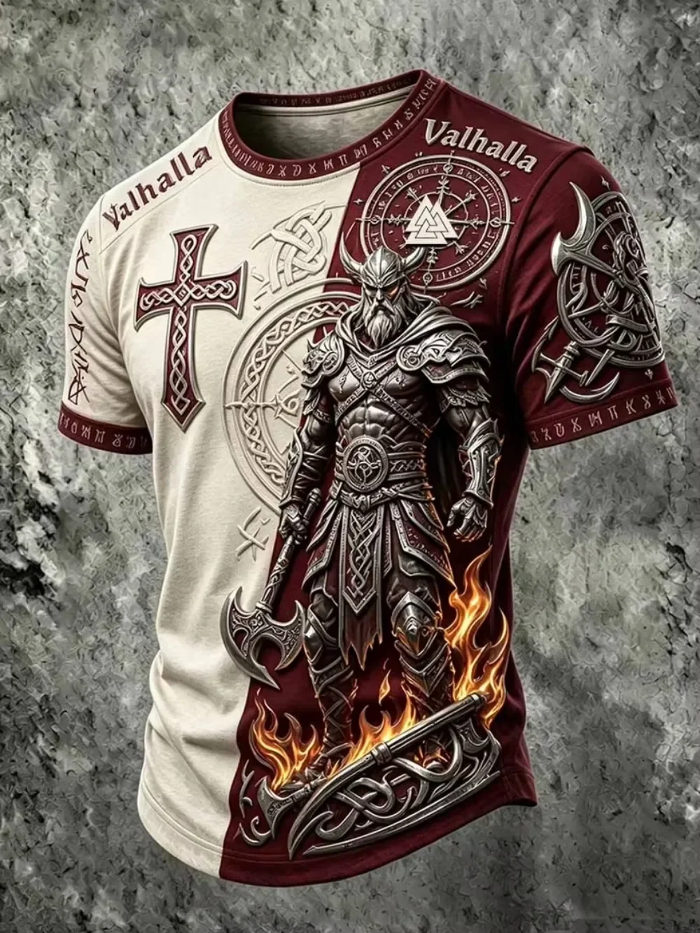 Viking Valhalla Warrior Axe 3D Print Men's Round Neck Tees Norse Mythology Celtic Cross Graphic Short Sleeve Casual Streetw Tops