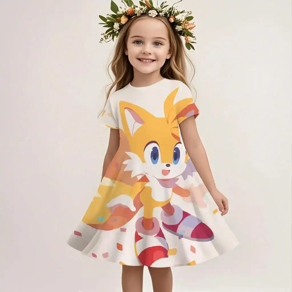 

Sonic Shirt 3D Print Children's Clothing 2025 Cute Fashion Princess Cartoon Comfortable Birthday Gift New Summer Girl Hot Dress