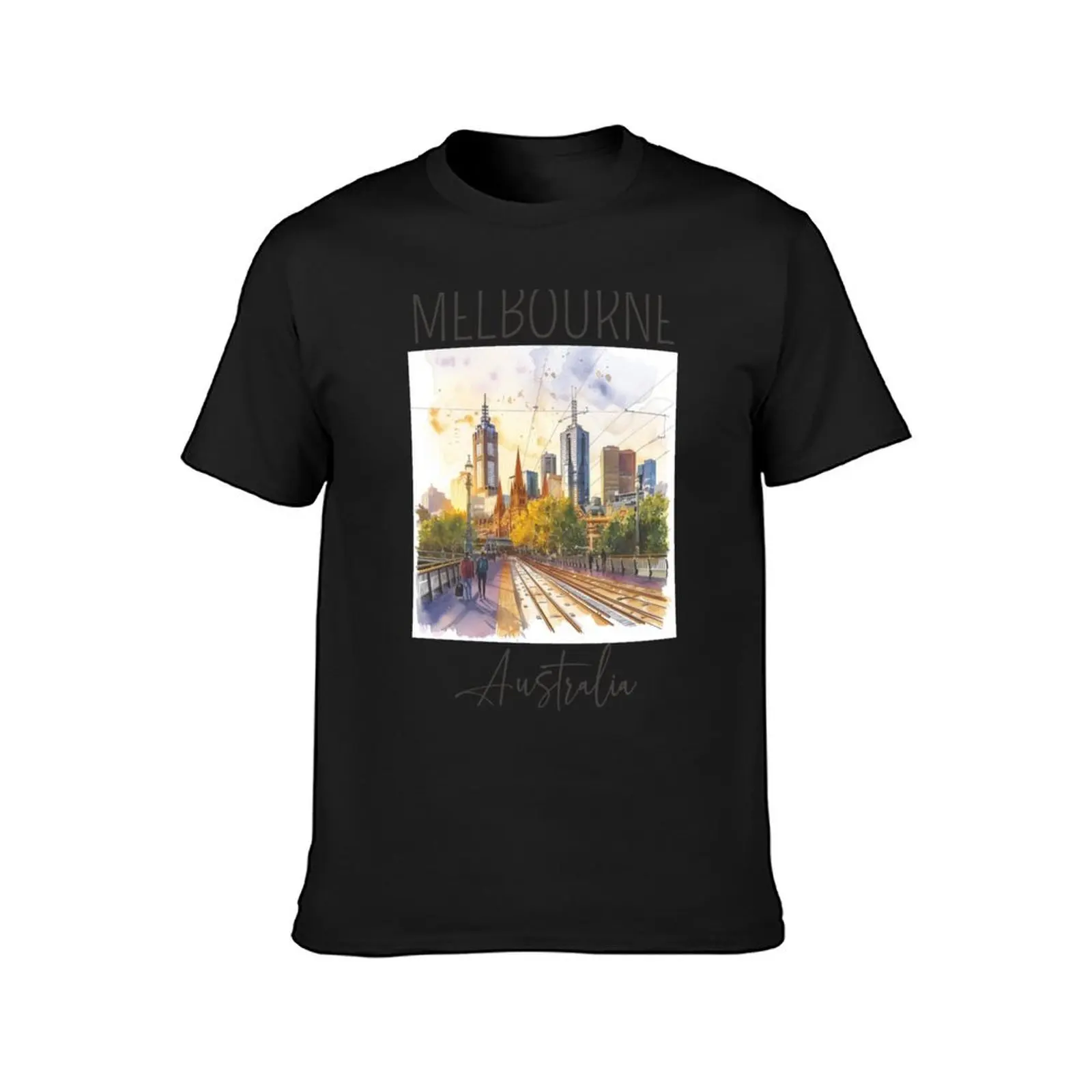 Watercolor Design of Melbourne - Australia T-Shirt anime clothes plus sizes mens t shirts pack