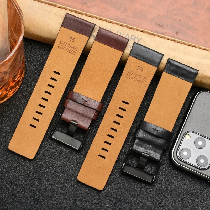 For Diesel Genuine Leather Anti-Allergy Watch Strap Cowhide Men Women\'s Black Brown Dz7332 Dz7314 Dz7311 Series Accessories