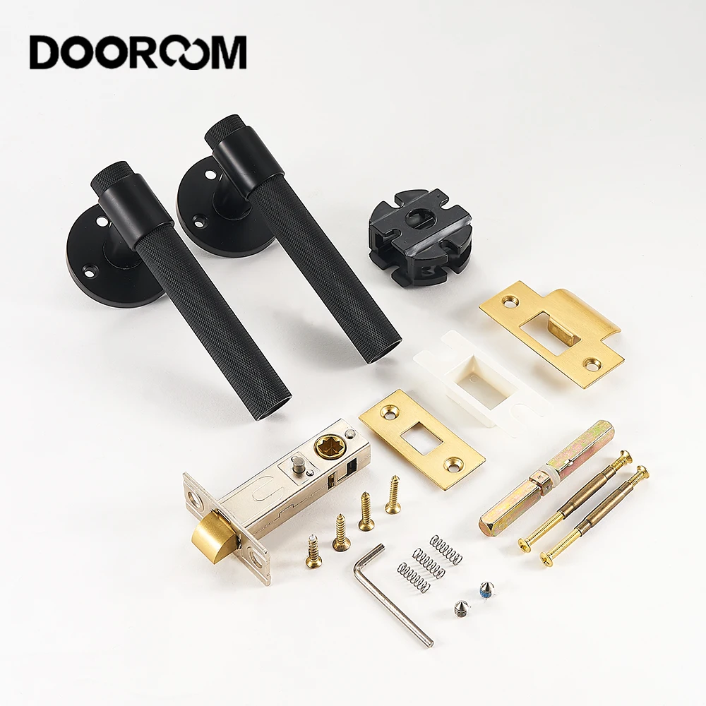 Imagem -06 - Dooroom-brass Knurled Door Lock Grupo Maçaneta Interior Double Wood Lever Grupo Manequim Privacidade Quarto e Banheiro Moda